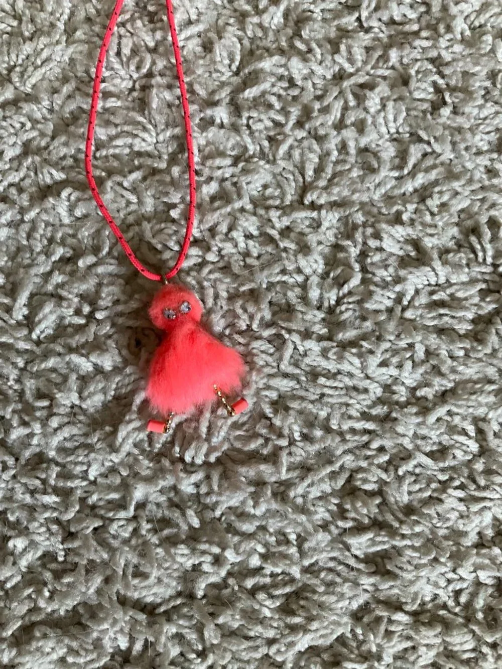 J.CREW CREWCUTS FUZZY MONSTER PENDANT NECKLACE. CORAL.